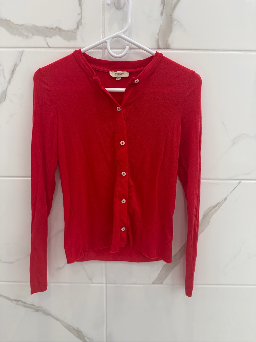 Madewell Red Button-Front Lightweight Cardigan